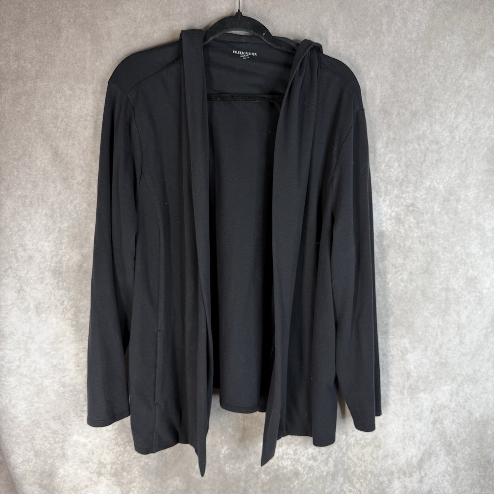 Eileen Fisher Cotton Stretch Jersey Hooded Cardigan In Black Women's Size 2X